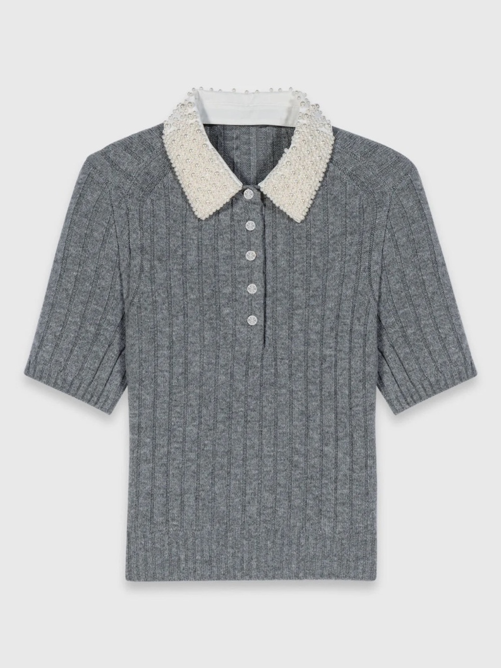 Micuelo Beaded Collar Ribbed Sweater